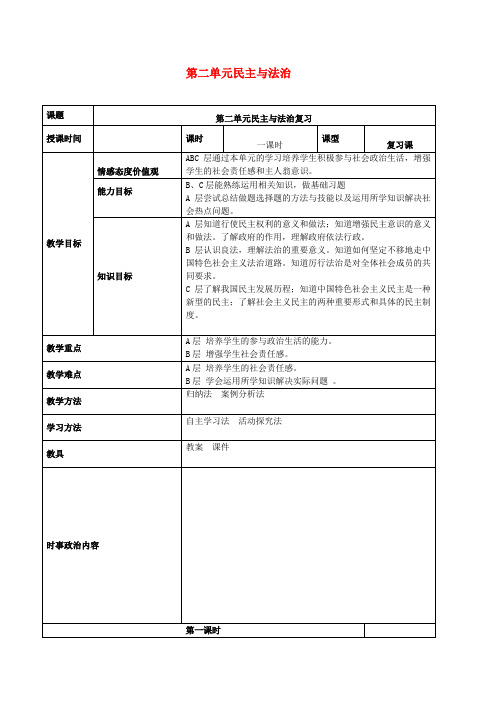 2019年中考道德与法治一轮复习九上第二单元民主与法治教案(新人教版)