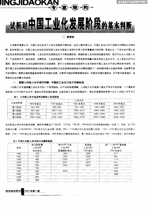 试析对中国工业化发展阶段的基本判断