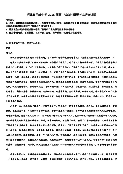 河北省黄骅中学2025届高三适应性调研考试语文试题含解析