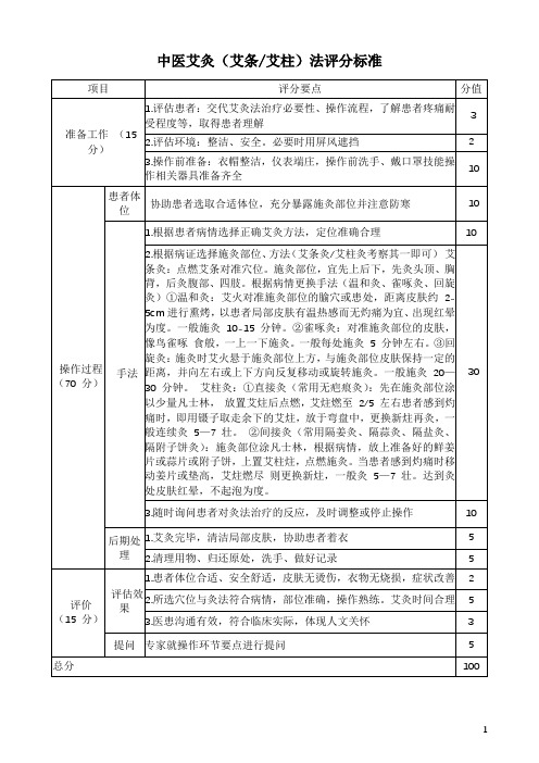 中医艾灸(艾条、艾柱)法评分标准