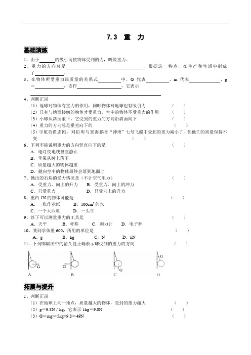 北师大版八年级物理下7.3《重力》分层精练 doc