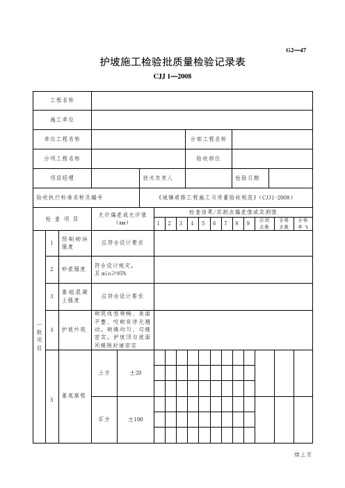 护坡施工检验批质量检验记录表