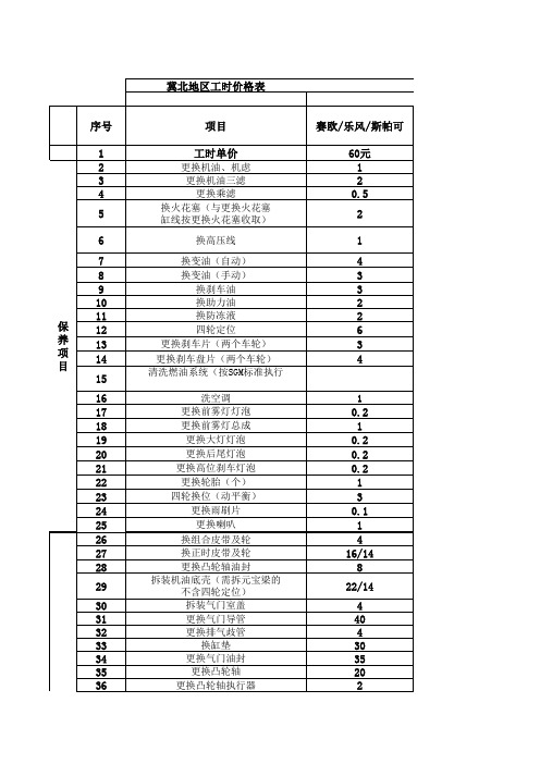 雪佛兰工时费标准