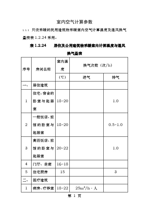 室内空气计算参数