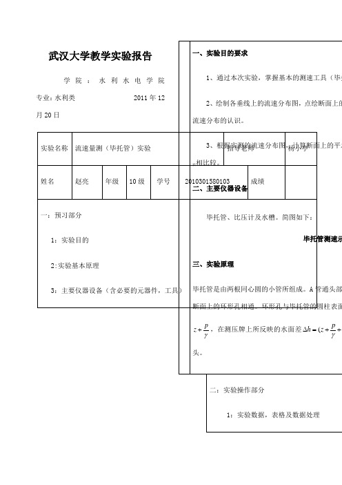 流速量测毕托管实验完成