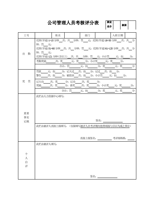 公司管理人员考核评分表(标准版)