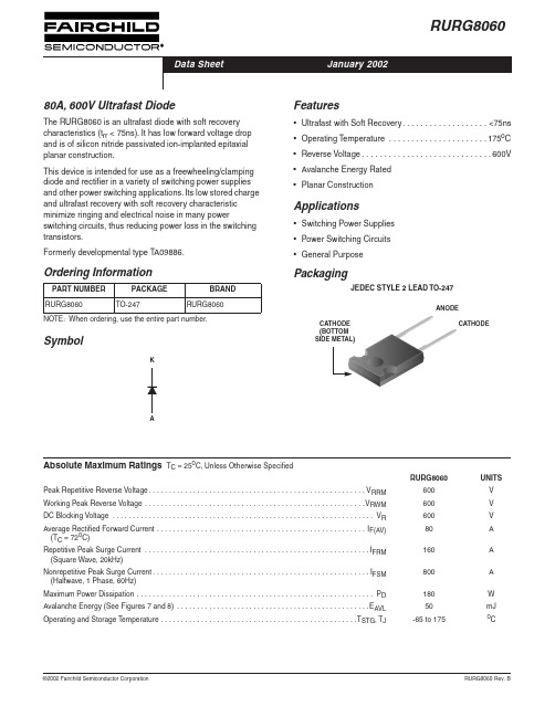 FAIRCHILD RURG8060 80A, 600V Ultrafast Diode 数据手册