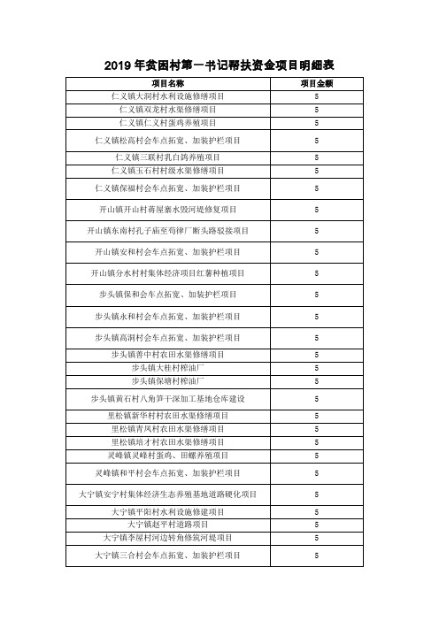 2019年贫困村第一书记帮扶资金项目明细表