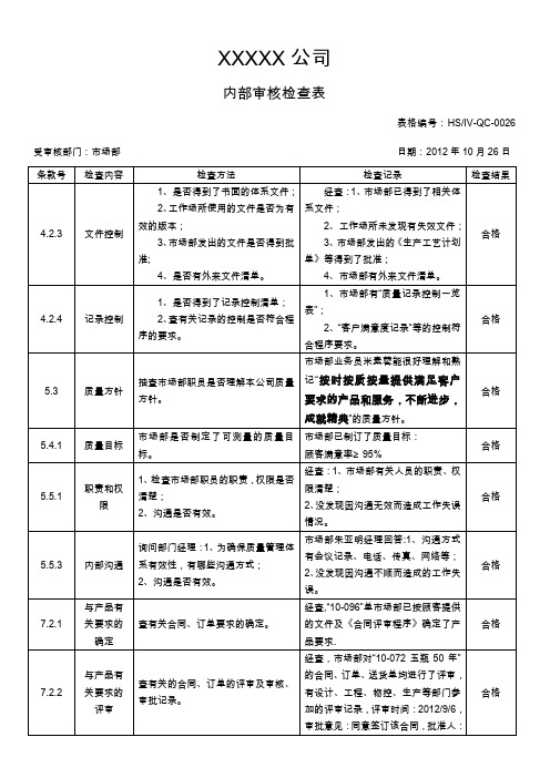 ISO9001内审检查表-市场-