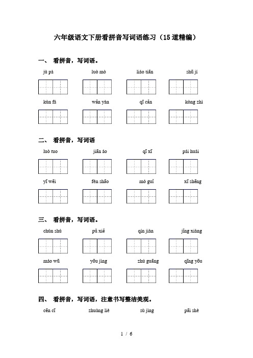 六年级语文下册看拼音写词语练习(15道精编)