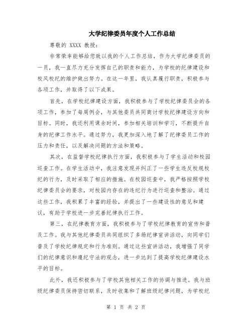 大学纪律委员年度个人工作总结