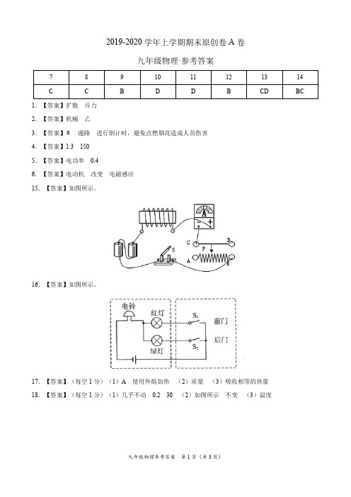 2019-2020学年九年级物理上学期期末原创卷A卷(河南)(参考答案)