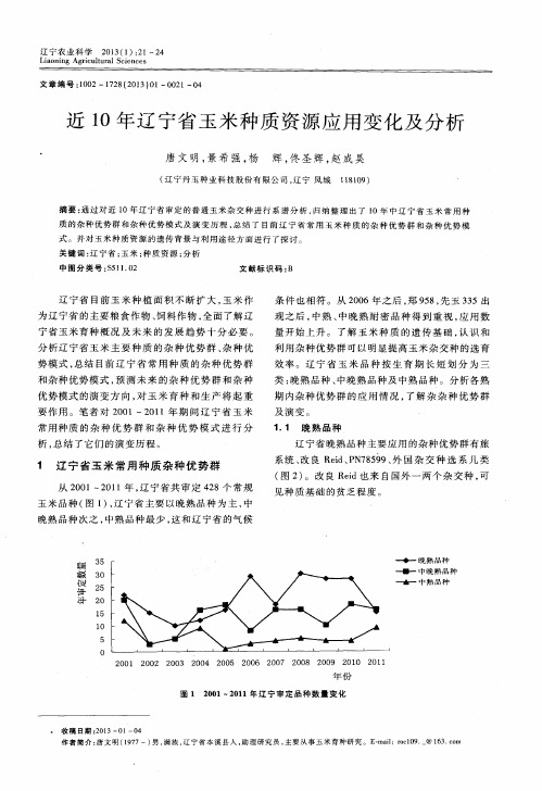 近1O年辽宁省玉米种质资源应用变化及分析