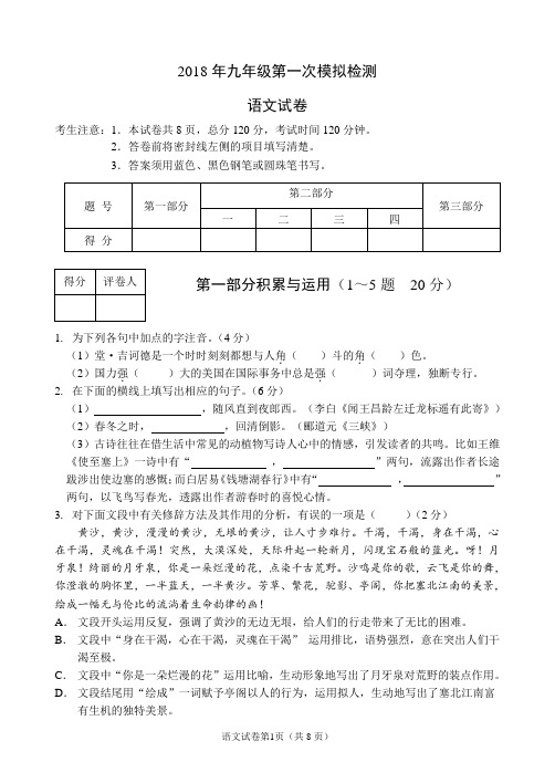 2019年中考一模-语文