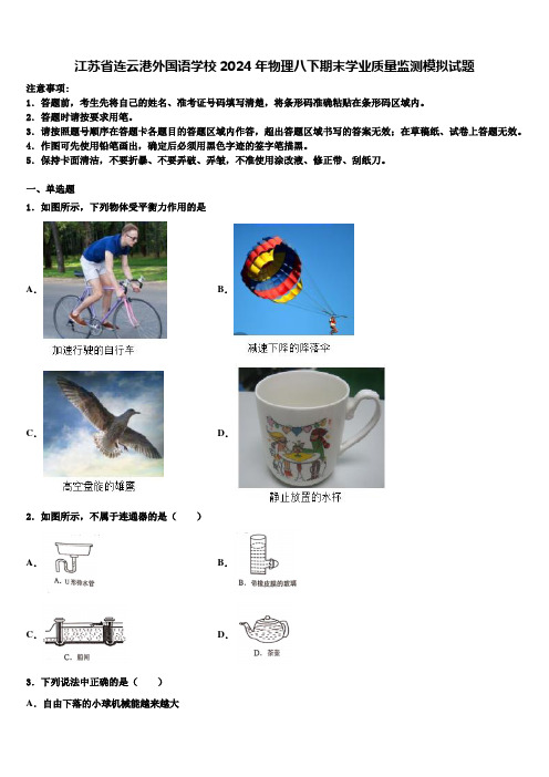 江苏省连云港外国语学校2024年物理八下期末学业质量监测模拟试题及答案解析