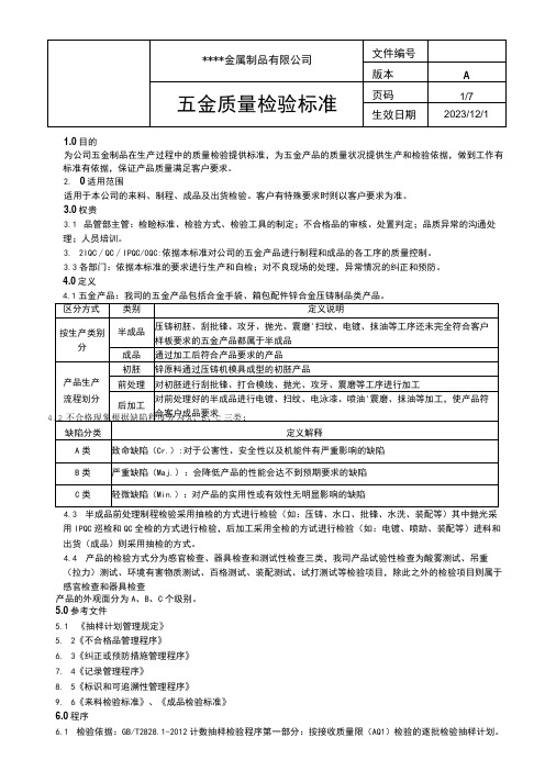 金属制品质量检验手册