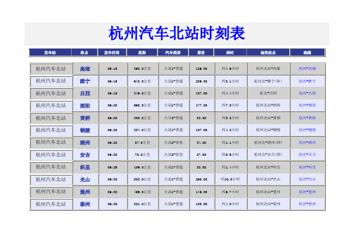 杭州汽车北站2014年时刻表