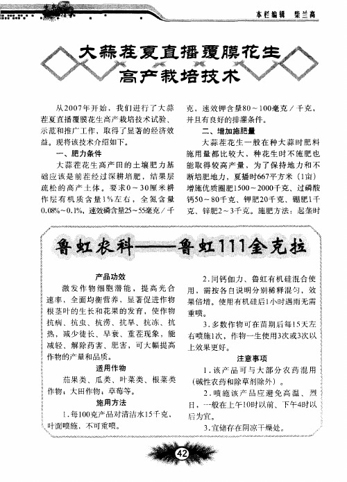 大蒜茬夏直播覆膜花生高产栽培技术