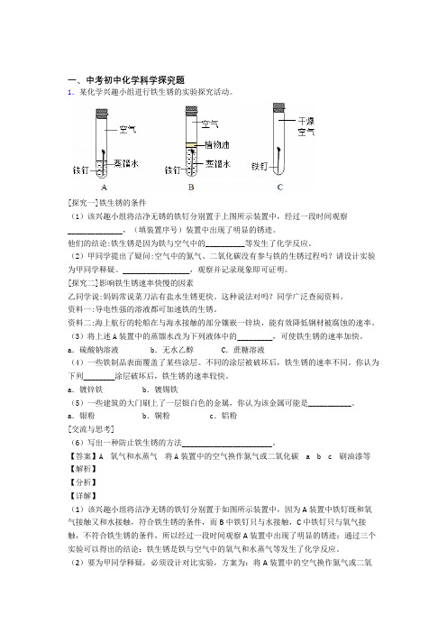 2020-2021中考化学复习探究题专项易错题及详细答案