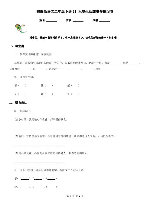 部编版语文二年级下册18 太空生活趣事多练习卷