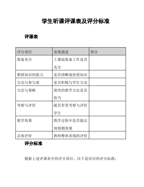 学生听课评课表及评分标准