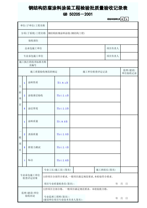 钢结构防腐涂料涂装工程检验批质量验收记录表GD24020313