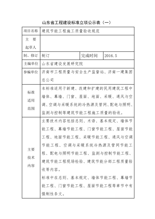 山东省工程建设标准立项公示表(一) .doc