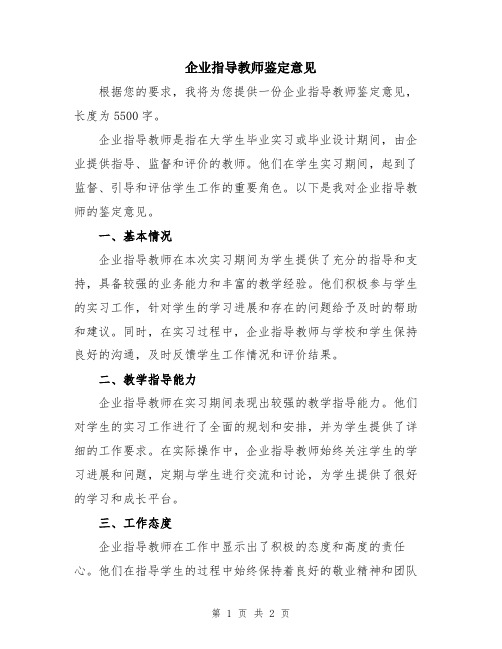 企业指导教师鉴定意见