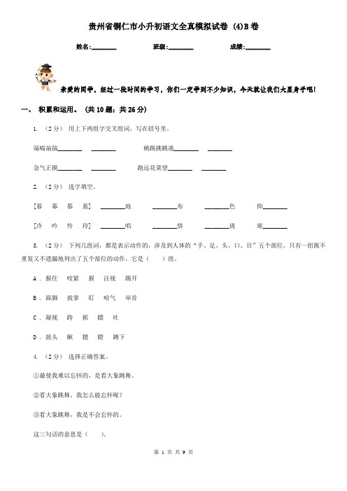 贵州省铜仁市小升初语文全真模拟试卷 (4)B卷