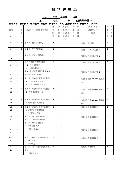 《现代教育技术》教学进度