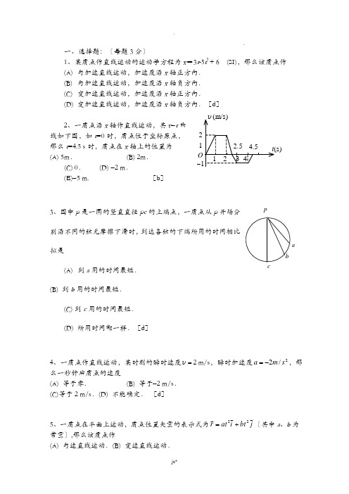 大学物理力学试题库及答案