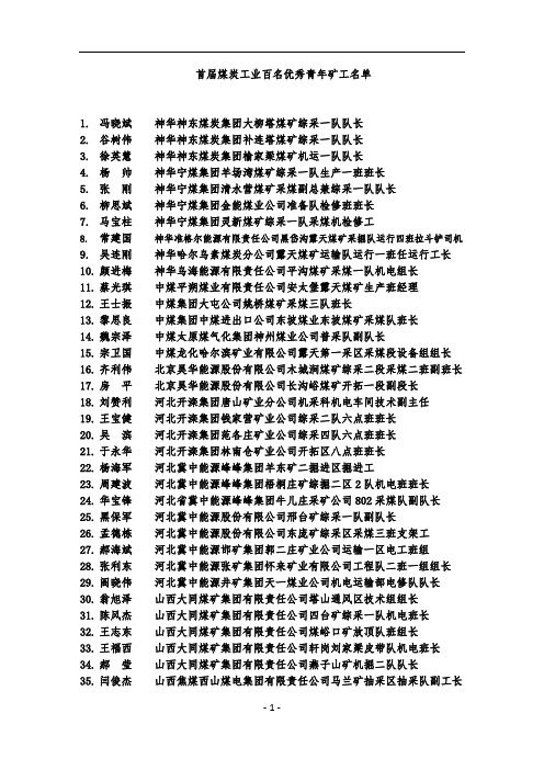 百名优秀青年矿工名单