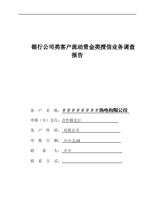 银行公司类客户流动资金类授信业务调查报告