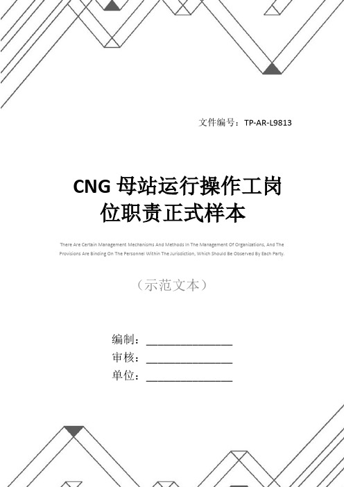 CNG母站运行操作工岗位职责正式样本