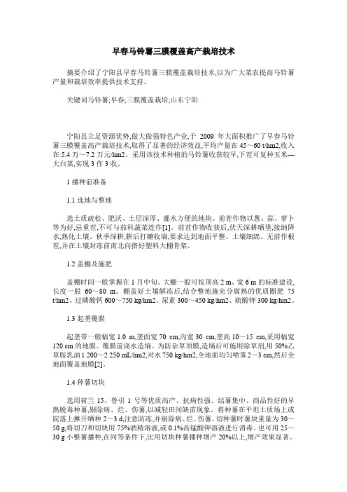 早春马铃薯三膜覆盖高产栽培技术