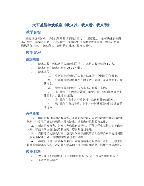 大班益智游戏教案《我来找、我来看、我来玩》