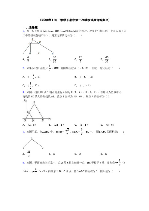 【压轴卷】初三数学下期中第一次模拟试题含答案(1)