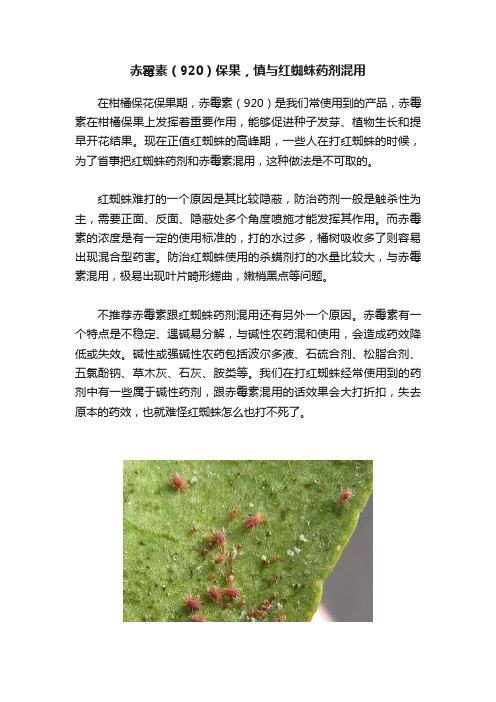 赤霉素（920）保果，慎与红蜘蛛药剂混用