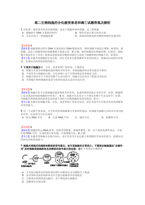 高二生物细胞的分化癌变衰老和凋亡试题答案及解析
