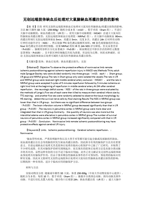 无创远端肢体缺血后处理对大鼠脑缺血再灌注损伤的影响
