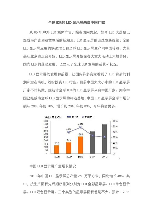 全球83%的LED显示屏来自中国厂家