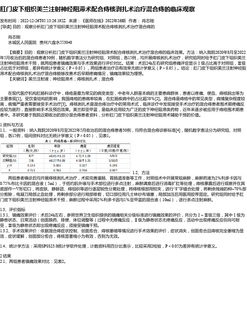 肛门皮下组织美兰注射神经阻滞术配合痔核剥扎术治疗混合痔的临床观察