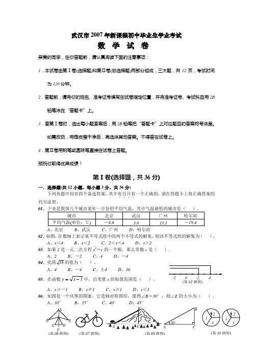 湖北省武汉市2007年中考数学试题及解析答案