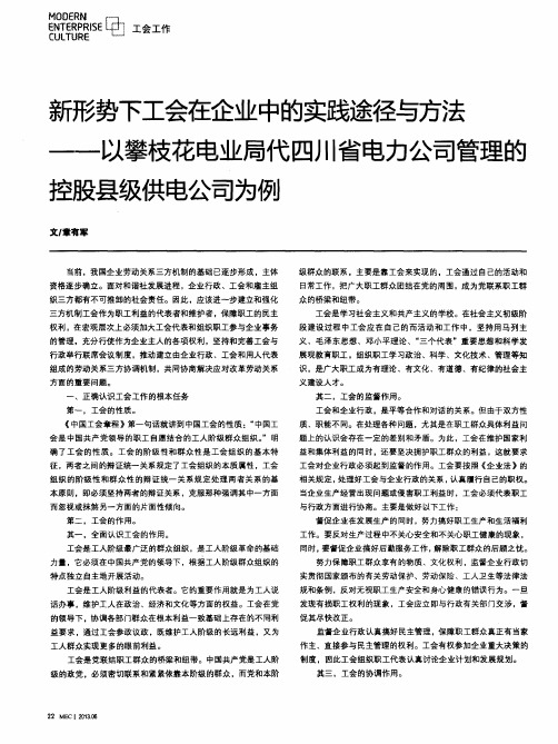 新形势下工会在企业中的实践途径与方法——以攀枝花电业局代四川省电力公司管理的控股县级供电公司为例