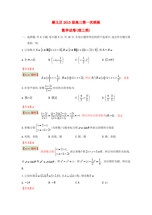 2013届高三数学第一次统练试题 理(含解析)新人教B版