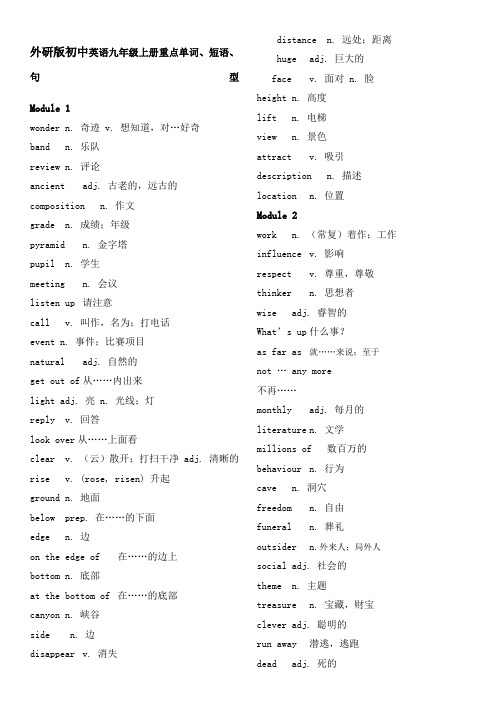 外研版初中英语九年级上册重点单词短语句型