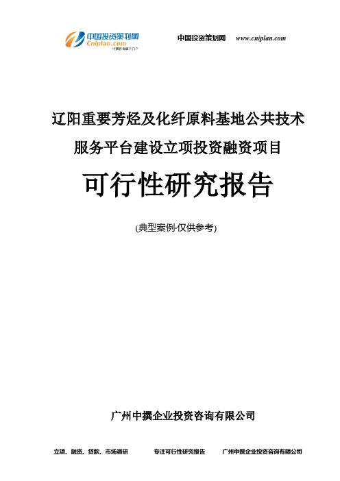 辽阳重要芳烃及化纤原料基地公共技术服务平台建设融资投资立项项目可行性研究报告(中撰咨询)