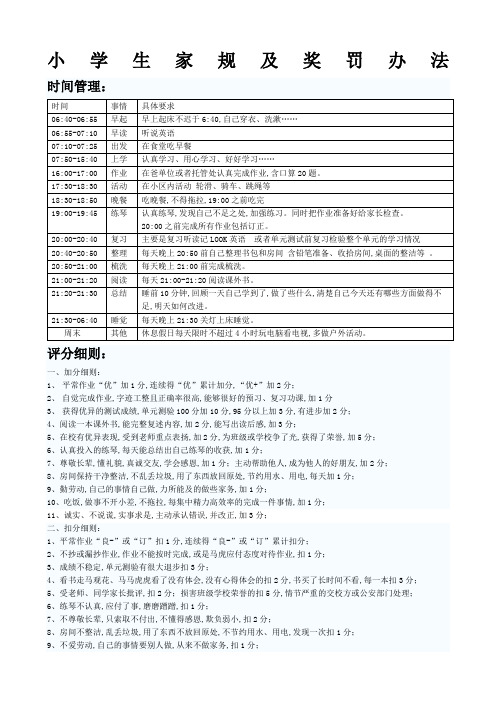 小学生家规及积分奖罚办法