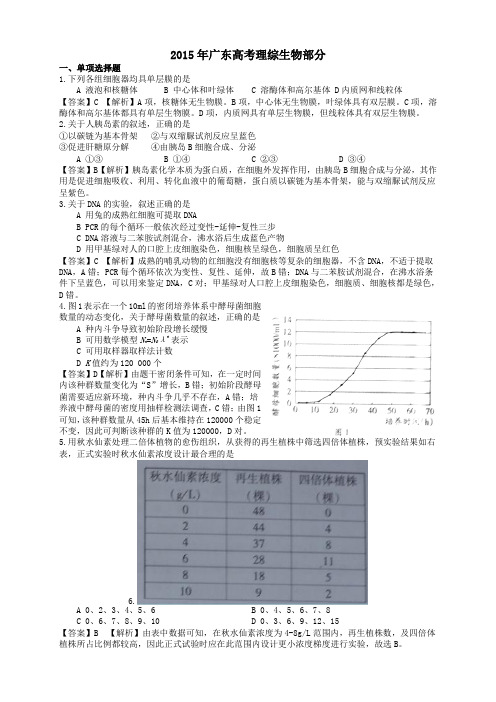 2015年高考试题理综生物部分(广东卷)