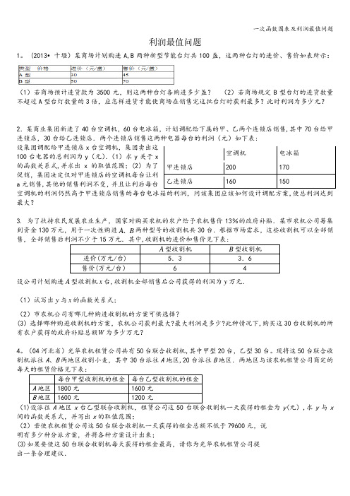 一次函数图表及利润最值问题